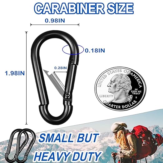 20PCS M5 Black Carabiner Clip, 3/16Inch Snap Hook Quick Link Small Clips, 2'' Spring Carabiner Link Buckle for Fishing Camping Hammock Dog Leashes-220LBS Holding Capacity-StrideForce Fitness