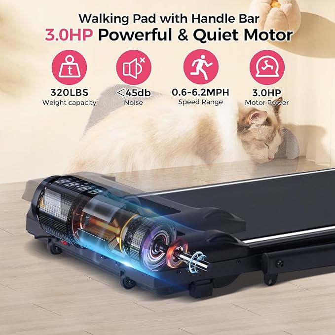 Walking Pad Treadmill with Handle Bar, 3.5HP Compact Electric Walking Pads Treadmills with Handles for Home Apartment Small, 0.6-10MPH Portable Foldable Folding Small Treadmill Home, 400LBS Capacity-StrideForce Fitness