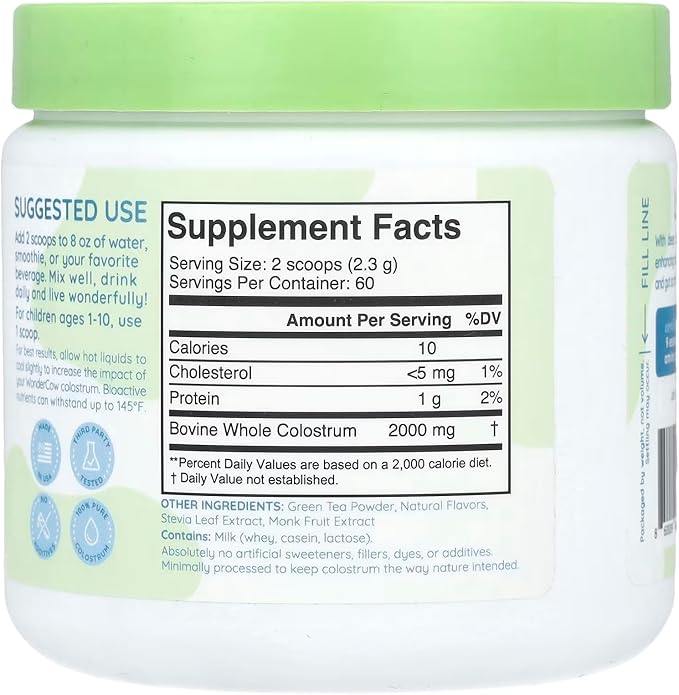 Colostrum Supplement Powder for Gut Health, Immune Support, Muscle Recovery & Wellness | Natural IgG Pure Whole Bovine Colostrum Superfood, Matcha, 60 Servings-StrideForce Fitness