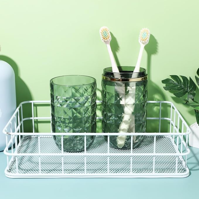 Didiseaon Travel Toothbrush Case with Cover, Green Portable Toothbrush Holder and Rinse Cup Dual Use Compact for Travel Bathroom Storage