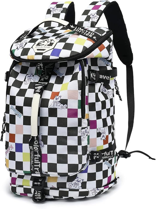 Kalesi Gym Duffle Bag Backpack 4-Way Waterproof with Shoes Compartment for travel Sport Hiking laptop (Checkerboard)