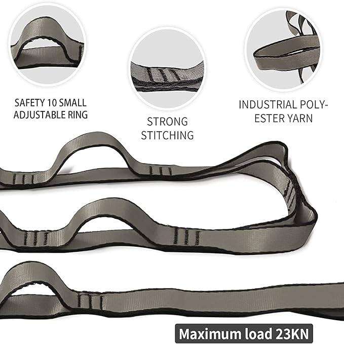 Aerial Yoga Hammock Daisy Chains Strap, Strong 22kN Adjustable with 10 Loops, No Stretch, Climbing Strap Nylon Chain Sling for Aerial Yoga,Swing, Hammock, Suspension, Exercise-StrideForce Fitness