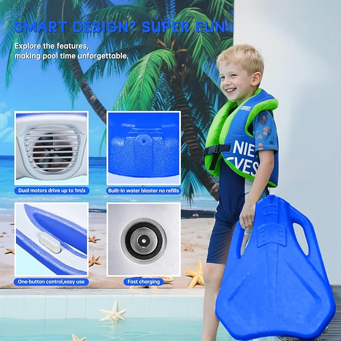 Electric Swimming Kickboard for Kids,Motorized Swim Board with Water Gun, Motorized Swim Training for Children Adults, 60N Thrust, 198 lbs Buoyancy, 25V Rechargeable Battery-StrideForce Fitness