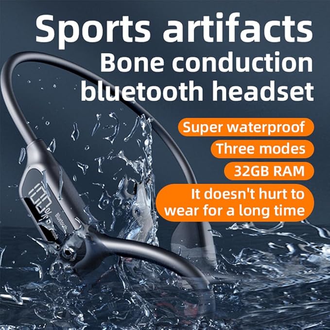 IHAO Swimming Headphones True Bone Conduction Open Ear Headset MP3 Player Built-in 32G Memory IP68 Underwater Waterproof Stereo Bluetooth Earphone for Driving Bicycling Running Skiing-X10 Black-StrideForce Fitness