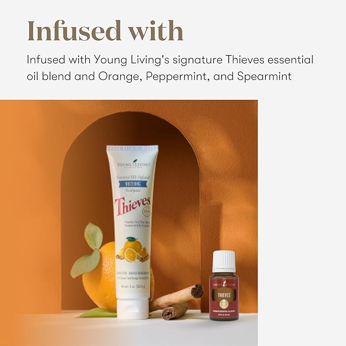 Young Living Thieves Whitening Toothpaste - Natural Oral Care for a Bright Smile - Fluoride-Free Formula - 4 oz Tube - Certified Ingredients for Fresh and Healthy Teeth