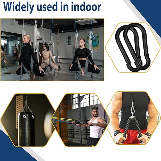 60Pcs 3" Heavy Duty Spring Snap Hook Carabiners, M8 5/16" Galvanized Steel Black Carabiner Clip, Quick Link Keychain for Hammock Swing Set Outdoor Travel Camping Fishing Hiking-StrideForce Fitness