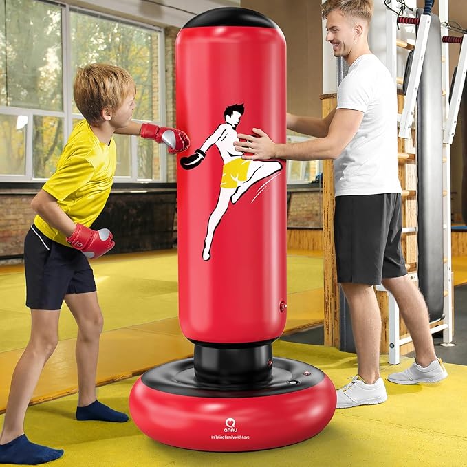 QPAU Kids Punching Bag Toy with Boxing Gloves, 66 Inch Larger Stable Kids Inflatable Boxing Bag Set, Gifts for Boys & Girls Age 6-12, for Practicing Karate, Taekwondo, MMA-StrideForce Fitness