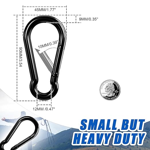 KINLINK 15 Pack Black Carabiner Clip, 3.54 inch Heavy Duty Spring Snap Hook, Caribeener Clips for Camping, Hiking, Travel, Fishing, Quick Link Keychain, Water Bottle, Backpack-StrideForce Fitness