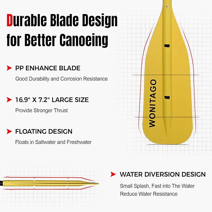Canoe Paddle Aluminum Shaft with PP Blade, Floating Adjustable Paddle for Canoeing, Boating and Rafting, 122-152 cm/4-5 Ft-StrideForce Fitness