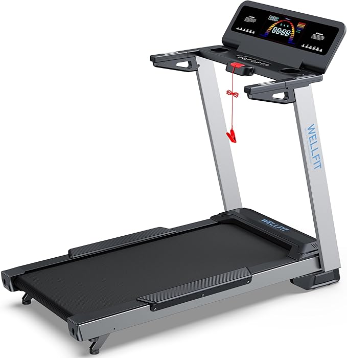 WELLFIT Treadmill for Home, 2 Level Incline Heavyduty Treadmill with Pulse Sensor, 4.0 HP, 1.0-10.0 MPH, 450/360 lbs Capacity, Large Running Area Treadmills with Bluetooth Player & LED Display-StrideForce Fitness