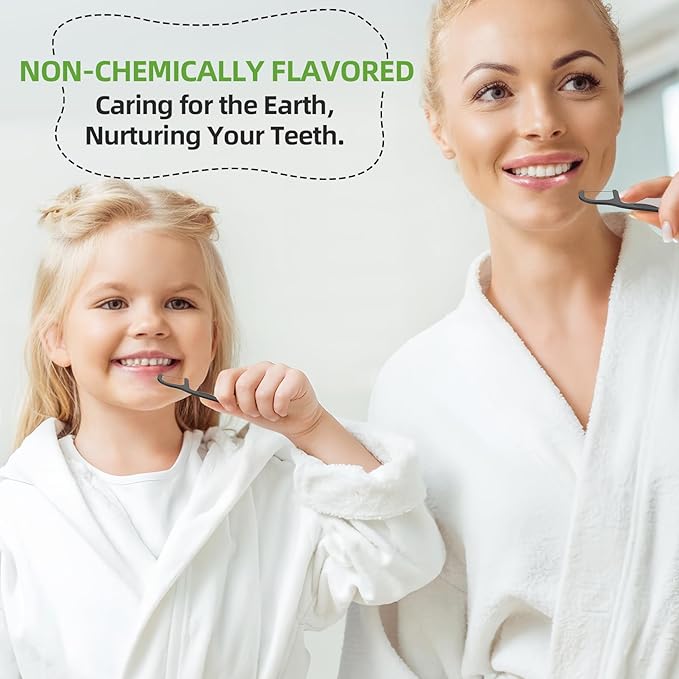 RAZOKO Biodegradable Dental Floss Picks, Charcoal Toothpick Stick Soft On Gum & Teeth, Plant Based Dental Floss Picks for Adults & Kids, 100 Count Mint