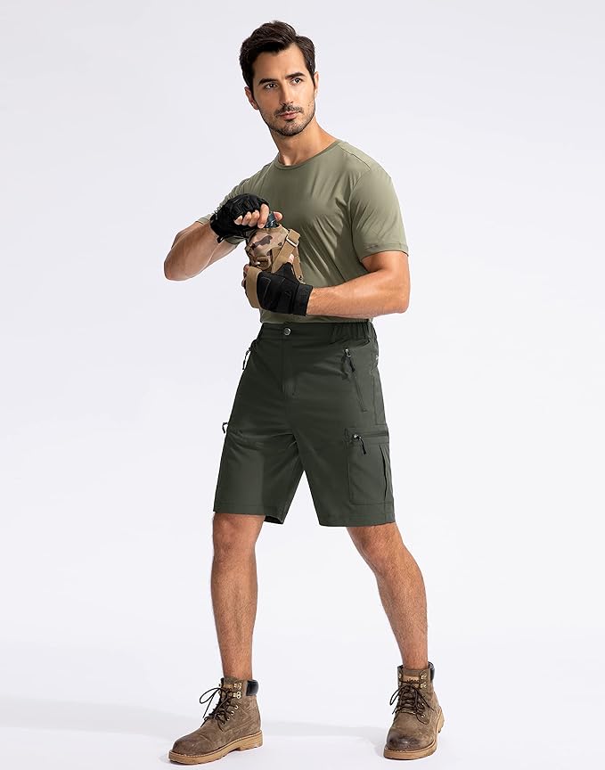 Pudolla Men's Hiking Cargo Shorts 9" Lightweight Outdoor Work Shorts for Men Travel Golf Camping Casual with 5 Zipper Pockets-StrideForce Fitness