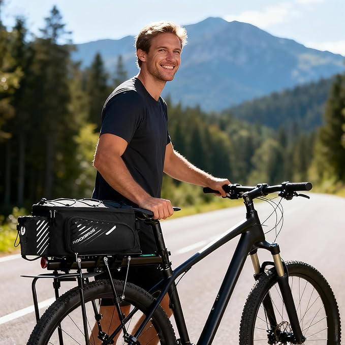 ROCKBROS Bike Rack Bag Bicycle Bag Trunk Rear Rack Bag Bike Panniers Bike Accessories Basket Storage Luggage Saddle Shoulder Bag 13L for E bike, Bicycle With Rain Cover Biking Accessories Gear-StrideForce Fitness