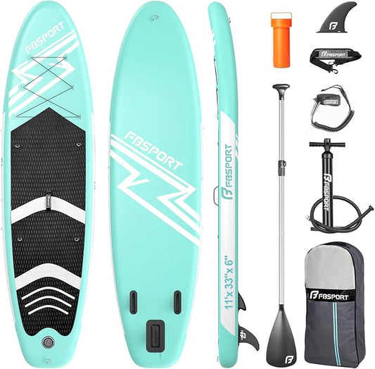 FBSPORT 11' Premium Stand Up Paddle Board, Yoga Board with Durable SUP Accessories & Carry Bag | Wide Stance, Surf Control, Non-Slip Deck, Leash, Paddle and Pump for Youth & Adult-StrideForce Fitness