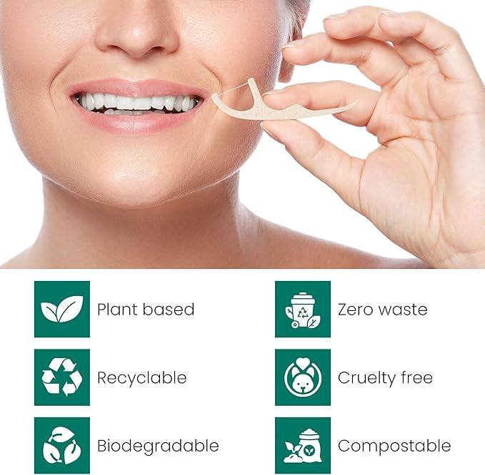 Biodegradable Dental Floss Picks for Teeth, 200 Count, Corn Straw Floss Picks, PFAS Free. Unflavored Flossers, Plant Based, Shred Resistant Floss for Adults & Kids