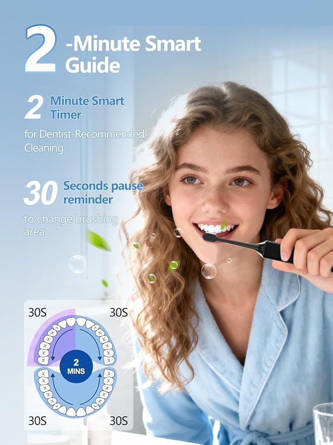 7MAGIC Sonic Electric Toothbrush for Adults and Kids - Up to 180 Days Runtime, 42000 VPM Powered Toothbrush, 5 Modes & 3 Intensities for Sensitive Teeth & Braces, Includes 8 Brush Heads, Black