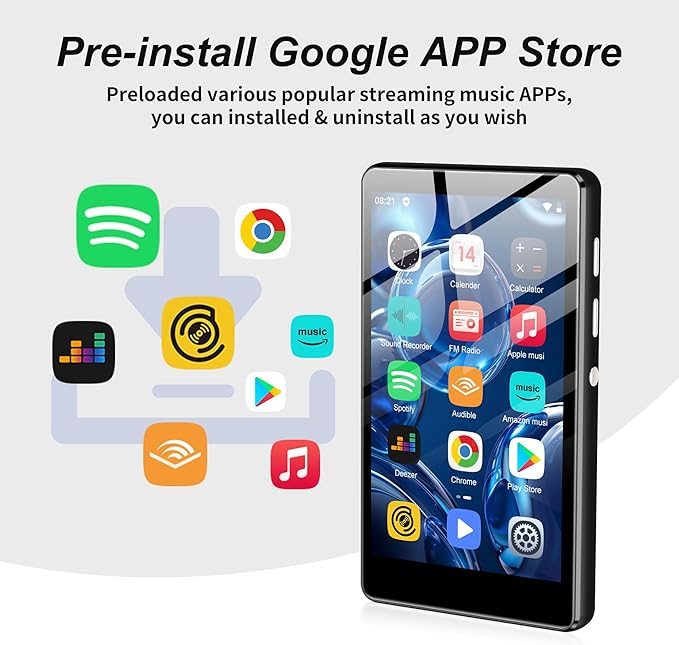 80GB MP3 Player with Bluetooth and WiFi, SWOFY Music Player with Spotify,Pandora,Amazon Music, M503Pro 4.0-inch Touch Screen Android MP4 MP3 Player for Kids with Libby,Audible,Spotify Kids,FM Radio-StrideForce Fitness