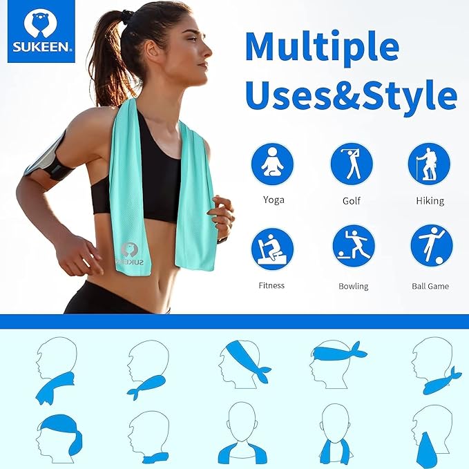 Sukeen Cooling Towel (40"x12"), Ice Towel Sets,Soft Breathable Chilly Towel,Microfiber Towel for Yoga,Sport,Running,Gym,Workout,Camping,Fitness,Workout & More Activities, 8 Pack-StrideForce Fitness