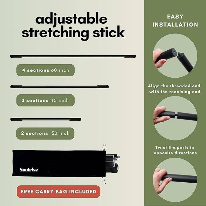 Yoga Stick for Mobility Exercise, Stretching, Pilates, Physical therapy, Fitness and other Workout - Adjustable 5 ft Pole will fix Posture, Stretch, Balance and Flexibility Training - Incl free E-book-StrideForce Fitness