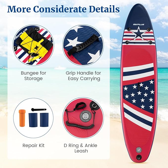 GYMAX Stand Up Paddle Board, Inflatable SUP with Wide Non-Slip EVA Deck, Accessories-Leash, D Rings, Hand Pump, Adjustable Paddle & Backpack, Paddle Boards for Adults Youth-StrideForce Fitness
