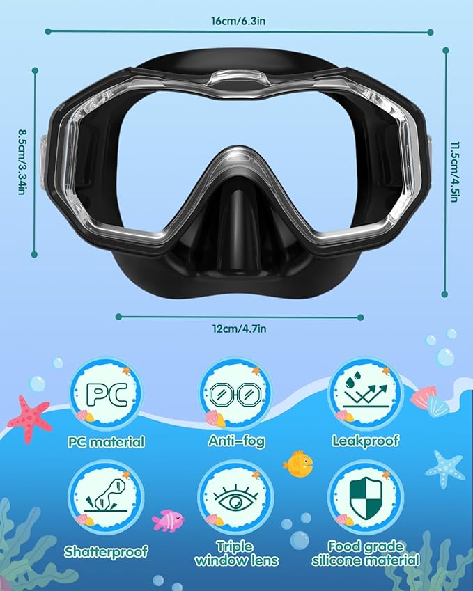 W WSTOO Kids Swim Goggles with Nose Cover,Snorkel Diving Swimming Mask for Youth 5-15,HD 3-Window Wide Vision Anti-Shattered Lens Anti-Fog&Leak-StrideForce Fitness