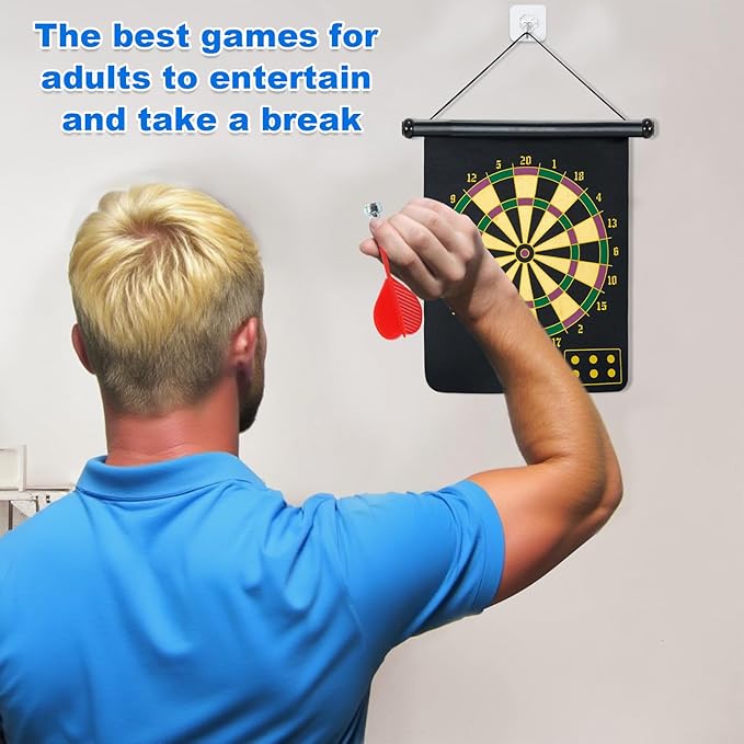 Magnetic Dart Board with 24pcs Darts,Indoor Outdoor Dart Game for Kids and Adults，2in1 Rollup Safe Dart Flights Toys Set for 3-12 Year Old Boys Girls Christmas Birthday Gifts-StrideForce Fitness