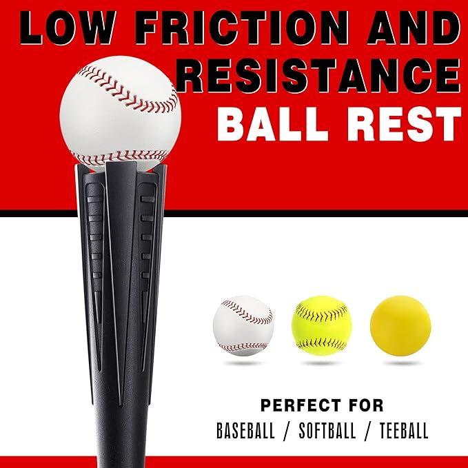 4-Prongs Ball Rest Batting Tee for Baseball and Softball， 23" to 44" Adjustable Baseball Tees for Hitting，Heave Duty Base Baseball Tee （No Included The Baseball）-StrideForce Fitness