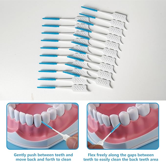 Dental Floss Picks Soft Silicone interdental Brush, Braces Brush, Floss Picks for Teeth, Disposable interdental Brush, Suitable for Cleaning Teeth Health (Blue, 160pcs)