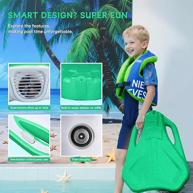 Electric Swimming Kickboard for Kids,Motorized Swim Board with Water Gun, Motorized Swim Training for Children Adults, 60N Thrust, 198 lbs Buoyancy, 25V Rechargeable Battery-StrideForce Fitness