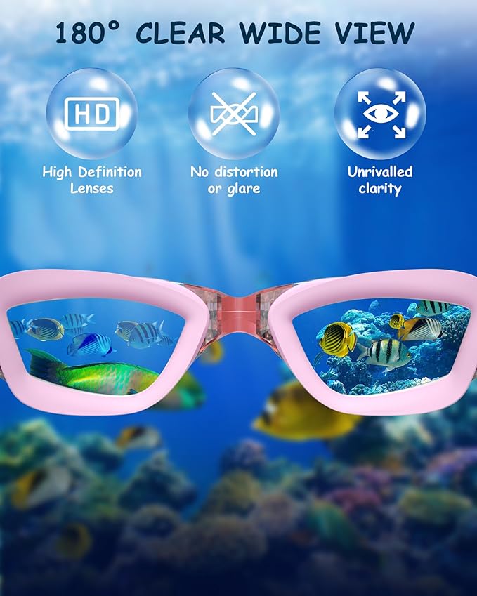 Kids Swim Goggles, Swimming Goggles for Kids Toddlers 3-14 with Swim Cap, Nose Clip, Nose Bridge, Ear Plugs-StrideForce Fitness