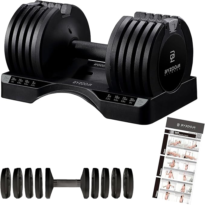 Adjustable Dumbbell – 12.5/25lb Single Unit OR Set of 2 – 5-in-1 Adjustable Weight for Home Gym, Strength Training & Fitness Workouts, White OR Black-StrideForce Fitness