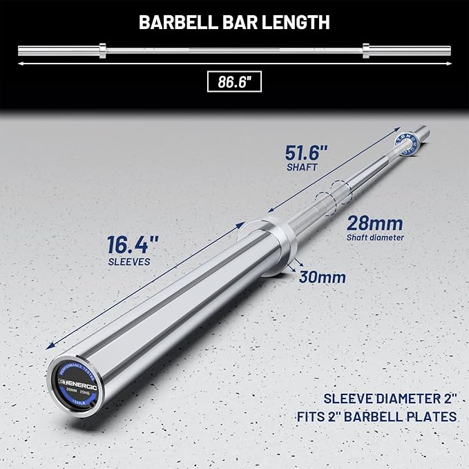 7ft Olympic Barbell Bar 45LB Load 1500lbs Capacity Available, for Gym Home Exercises, Weightlifting, Powerlifting for 2" Olympic Plates-StrideForce Fitness