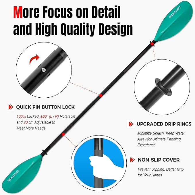 Kayak Paddles with Alloy Shaft and PP Blade, Floating Kayaking Oars, Adjustable 230-250 cm/90-98 Inches, 210-230 cm/82-90 Inches-StrideForce Fitness