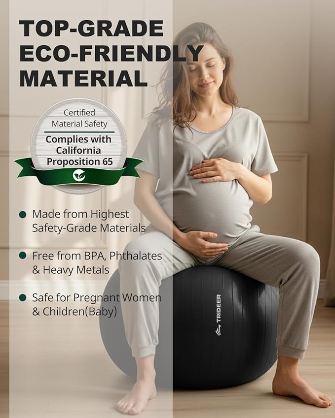 Trideer Extra Thick Yoga Ball Exercise Ball, 5 Sizes Gym Ball, Heavy Duty Ball Chair for Balance, Stability, Pregnancy, Quick Pump Included-StrideForce Fitness