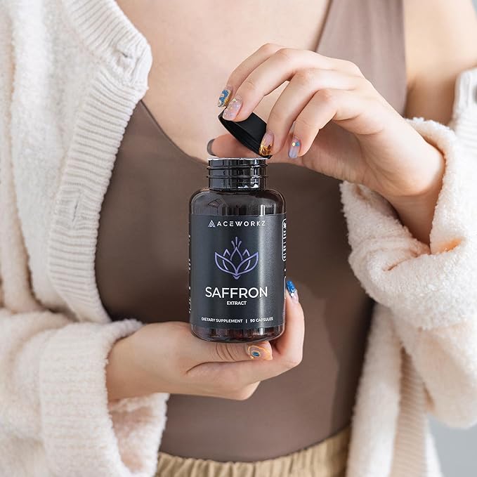 ACEWORKZ Saffron Supplement - 100% Pure Saffron Extract Capsules - Support Weight Management, Craving Control & Eye Health - for Women & Men (90 Capsules)-StrideForce Fitness