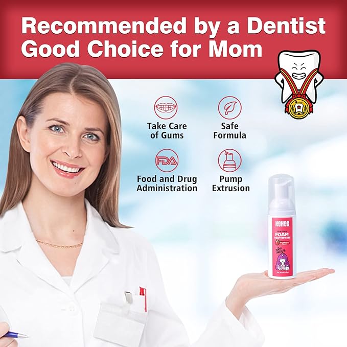 NOHOO Fluoride Free Foam Toothpaste Kids Fruit Flavour,Natural Training Toothpaste for Baby Toddler Children Oral Cleaning and Cavity Protection(Strawberry + Peach)