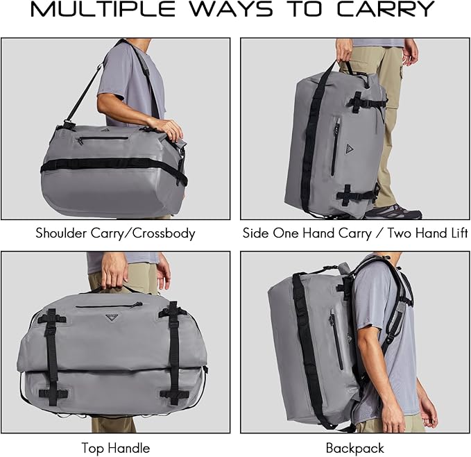 Haimont Large Waterproof Duffel Backpack Roll-Top Heavy Duty Dry Duffle Bag for Boating, Travel, Motorcycle, Kayaking, Camping, 60L-StrideForce Fitness