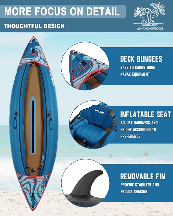 Inflatable Kayak, Portable Ripstop Oxford Cloth Recreational Touring Kayak with Fiberglass Kayak Paddle, Hand Pump and Carrying Bag, 1/2 Person-StrideForce Fitness