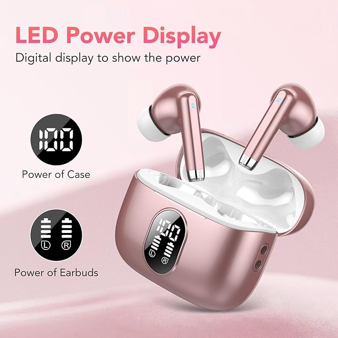 Wireless Earbuds, 2025 New Bluetooth 5.4 Headphones HiFi Stereo with 4 ENC Mic, 40H Mini Ear Buds In-Ear Noise Cancelling Earbuds with LED Screen, Ultra Light USB-C Bluetooth Earphones for Android iOS-StrideForce Fitness