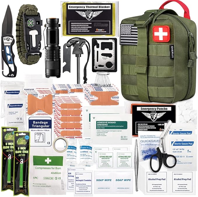 EVERLIT 250 Pieces Survival First Aid Kit IFAK EMT Molle Pouch Survival Kit Outdoor Gear Emergency Kits Trauma Bag for Camping Boat Hunting Hiking Home Car Earthquake and Adventures-StrideForce Fitness