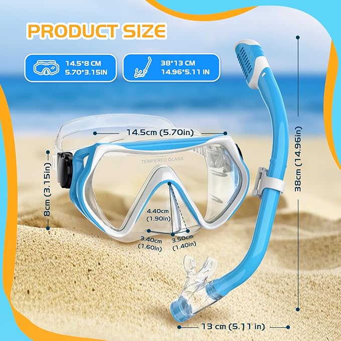 Snorkeling Gear, Dry Snorkel Set180° Panoramic Wide View,Anti-Fog Scuba Diving Mask, Professional Snorkeling Gear for Free Breathing, Swimming, Diving-StrideForce Fitness