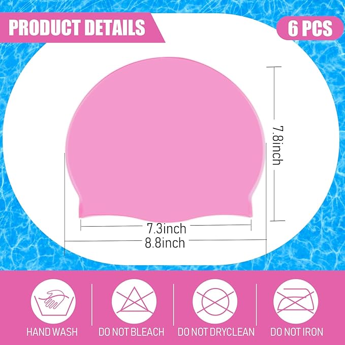 Syhood 6 Pieces Unisex Adult Silicone Swim Cap Waterproof Swimming Hat Non Slip Pool Hat Elastic Silicone Cap for Long and Short Hair-StrideForce Fitness