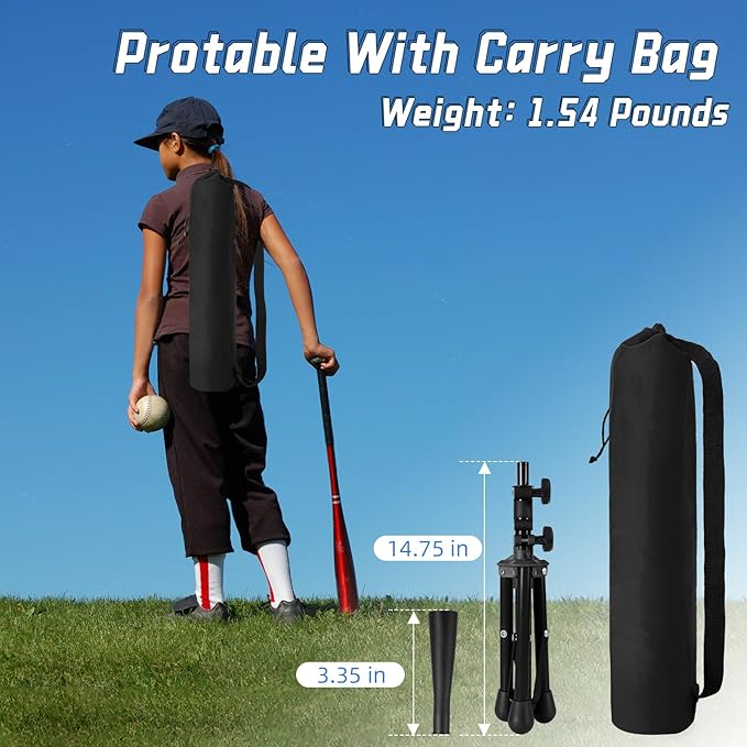 Baseball Tee For Kids, Easy Adjustable Batting Tee From 20.85 to 31.30 Inches. Foldable and Stable Baseball Tees for Hitting with Portable Bag. Softball Tee for Children Aged 3-10 Baseball Training.-StrideForce Fitness