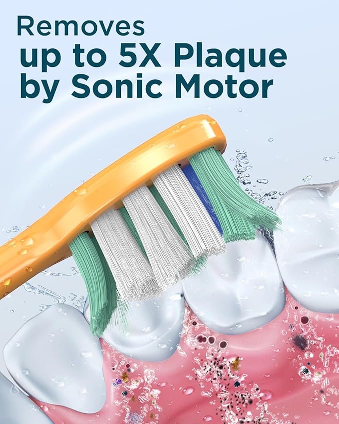 Rtauys M5 Sonic Electric Toothbrush for Adults and Kids - Rechargeable Electric Toothbrush Kids Ages 12+ and Adults with 8 Brush Heads & Travel Case, 120 Days Battery Life - Orange