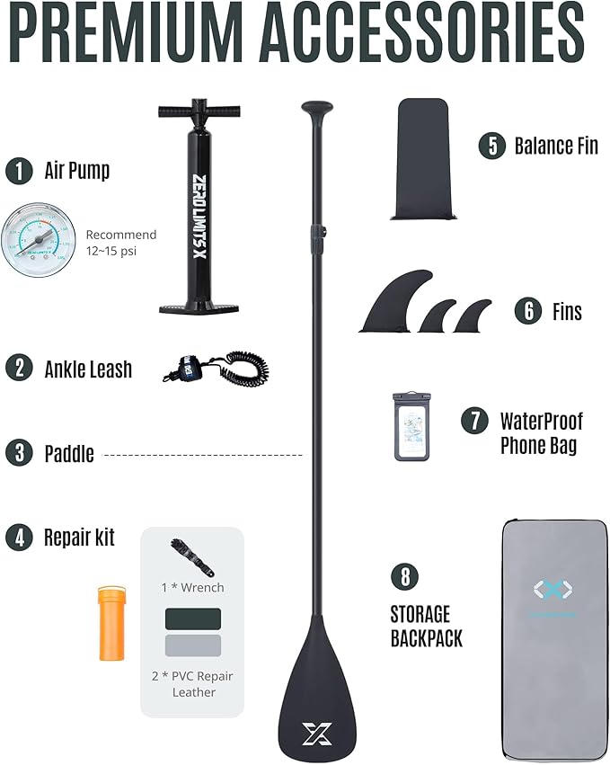 ZLX Inflatable Stand Up Paddle Board, 10'6" SUP Non-Slip Stable Deck Pad, Unique Center Fin, Premium Accessories, Portable Paddleboard for Adults, Beginners, All Skill Levels-StrideForce Fitness