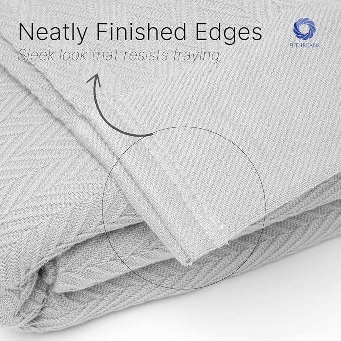 100% Cotton Herringbone Weave Blankets, 90"X90" Queen, Throw Blanket for Bed,All Season Cotton Blanket, Cozy Blanket,Throws Bed Blanket,Throw Blanket for Couch,Modern Home Decor -Light Grey-StrideForce Fitness