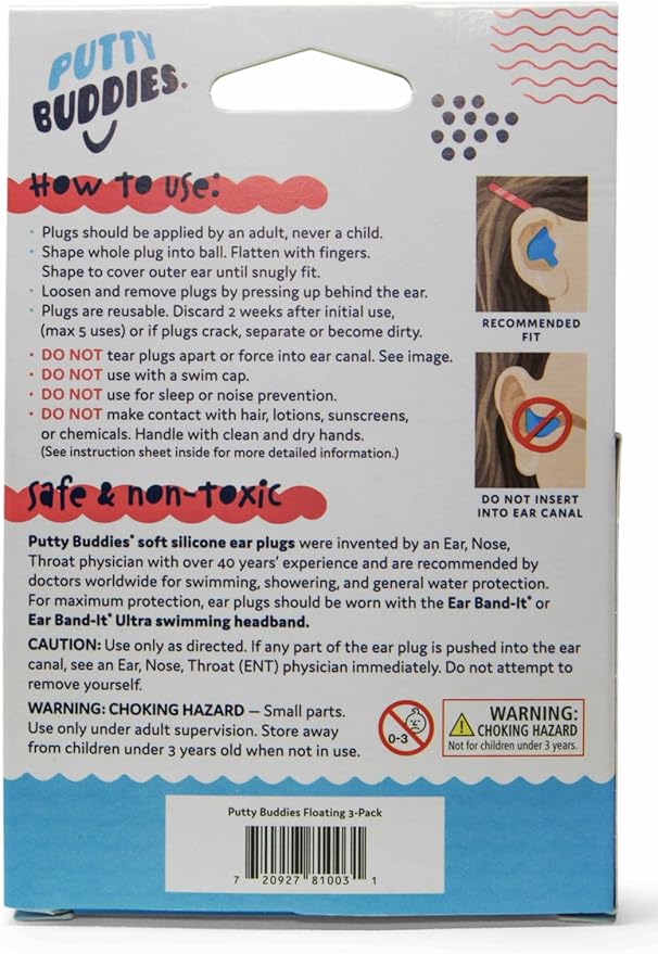 Earvolution Floating Putty Buddies Ear Plugs for Swimming - Invented by an Ear Physician - Moldable, Premium, Silicone - Floats on Water - Waterproof - Made in The USA - 3 Pack - Blue/Red/Green-StrideForce Fitness