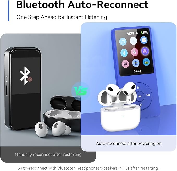 AGPTEK A02 MP3 Player with Bluetooth 5.3, 1.8 inch Screen Portable Music Player with Speaker, FM Radio, Voice Recorder, Supports Expanded Up to 128GB(Blue, 64GB)-StrideForce Fitness