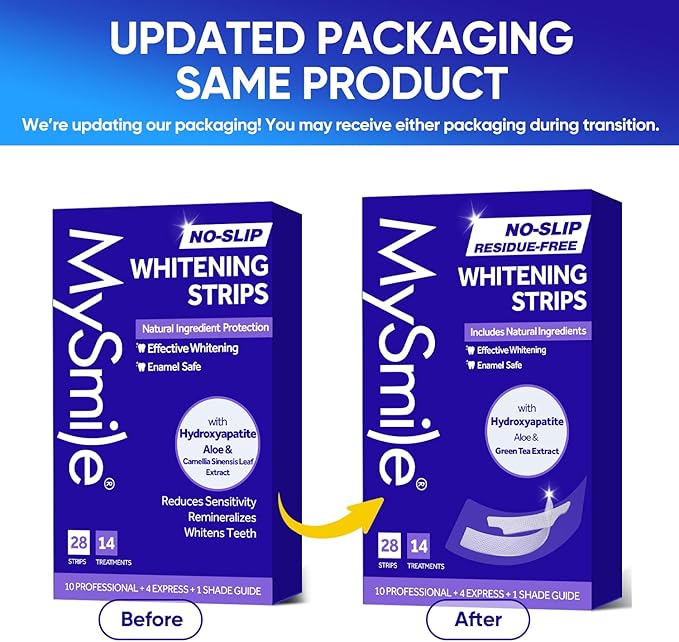 MySmile Teeth Whitening Strips, Hydroxyapatite-Infuse White Strips, Non-Sensitive Teeth Whitening with Soothing Natural Ingredients, Enamel-Safe, Residue-Free, Non-Slip, 14 Treatments Kit (28 Count)