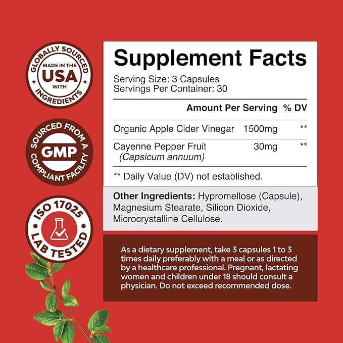 Cleansing Apple Cider Vinegar Capsules - ACV Cleanse and Detox Pills for Gut and Digestive Health with Slimming Cayenne - Extra Strength ACV Capsules for Gut Cleanse and Full Body Detox (30 Servings)-StrideForce Fitness